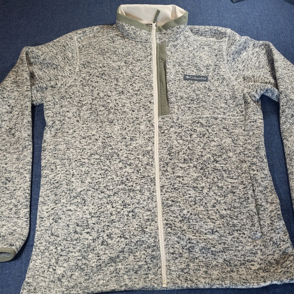 Columbia Mens Gray Marled Full Zip Sweater Fleece Jacket Size M Outdoor Hiking